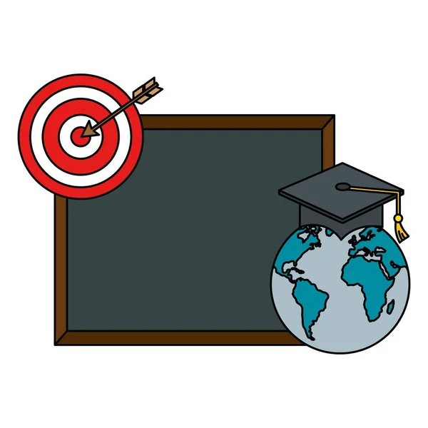 World planet graduation with chalkboard — Stock Vector