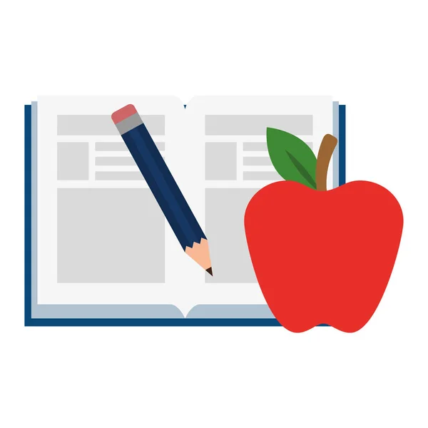 Text bokar med penna och äpple — Stock vektor