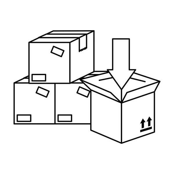 Hromada, balení karton krabice s šipkou — Stockový vektor
