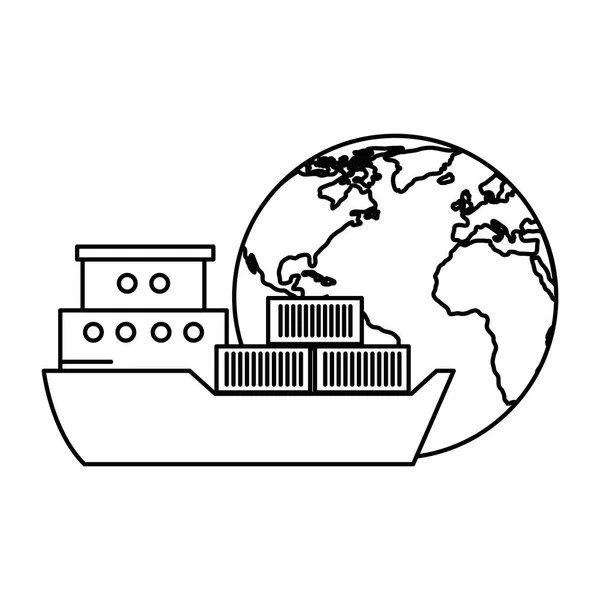 Planeta mundo terra com navio de carga — Vetor de Stock