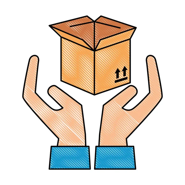 Packing box carton with hands protection — Stock Vector