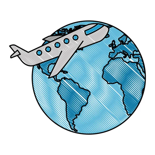World planet earth with airplane — Stock Vector
