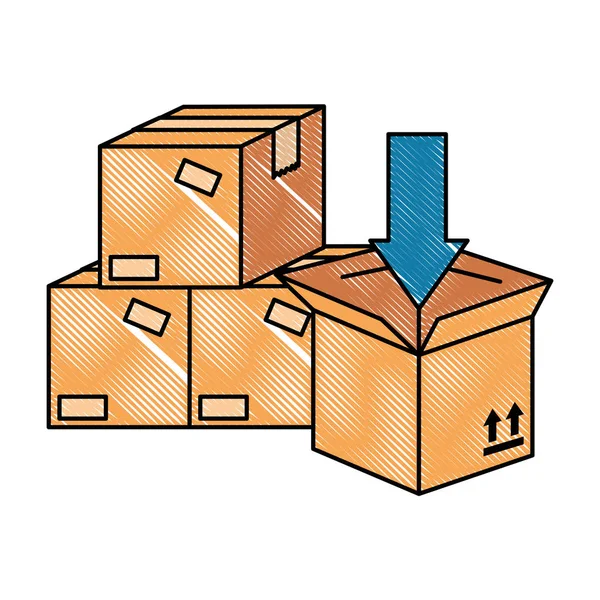 Högen packar lådor kartong med pil — Stock vektor