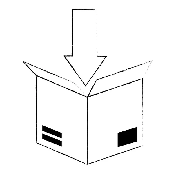 Verpakking van vak karton met pijl naar beneden — Stockvector