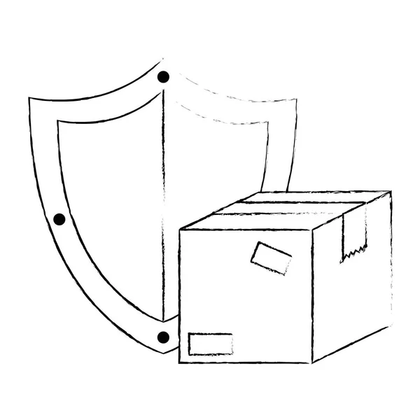 Boîte d'emballage carton avec bouclier — Image vectorielle