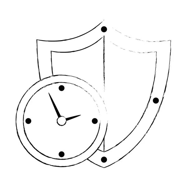 Reloj de tiempo con escudo — Vector de stock
