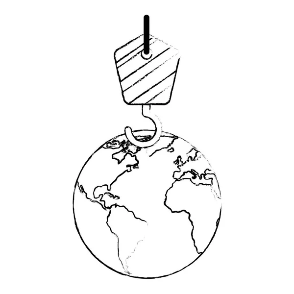 クレーン フックと世界地球 — ストックベクタ
