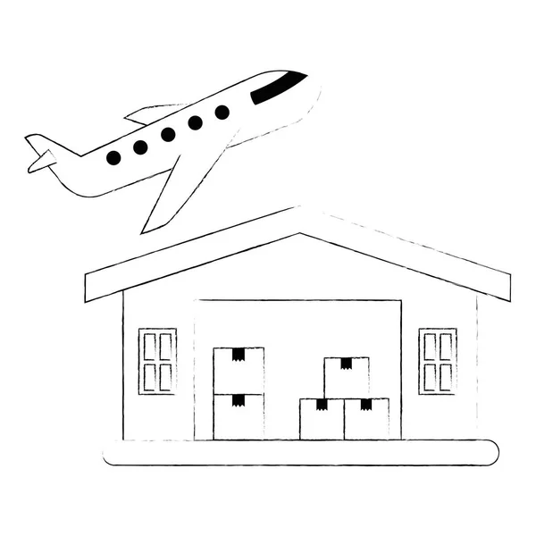 Edificio de almacén con avión — Archivo Imágenes Vectoriales
