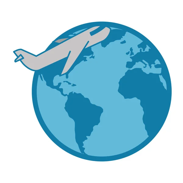 Planeta planeta tierra con avión — Vector de stock