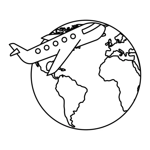 World Planet Earth Airplane Vector Illustration Design — Stock Vector