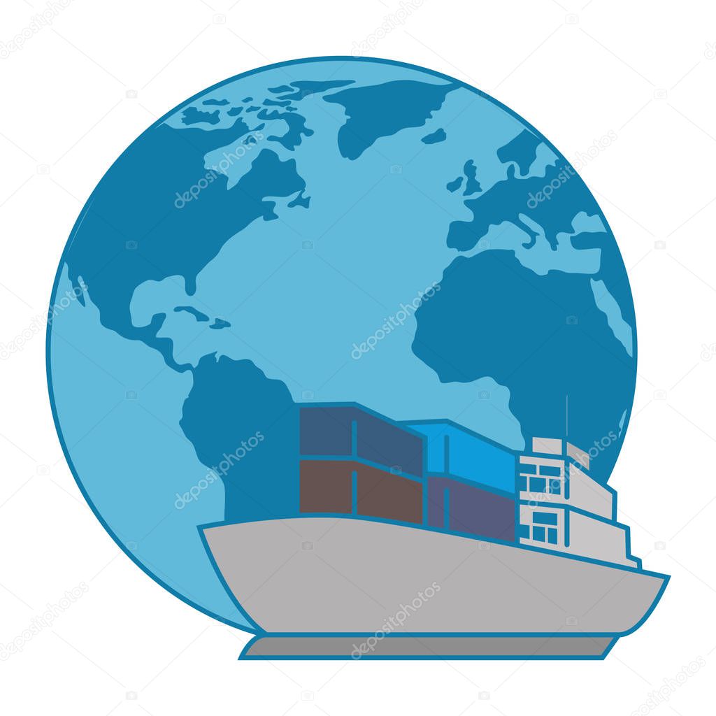 world planet earth with cargo ship