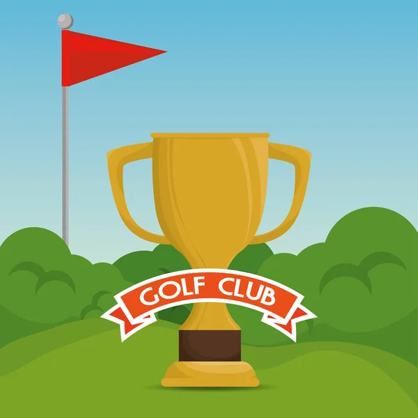 Club deportivo de golf con copa de trofeo — Vector de stock