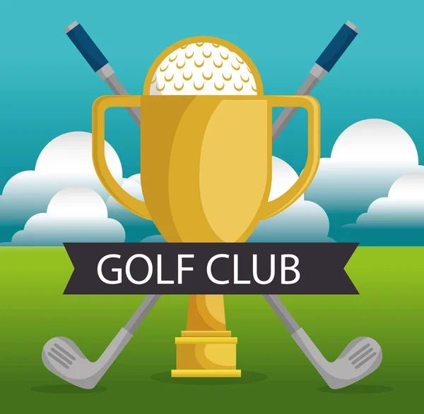 Golf sport club with trophy cup — Stock Vector