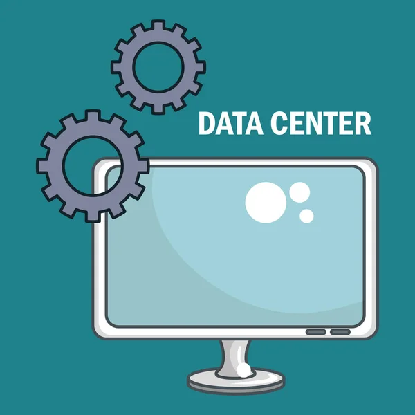 Ordinateur de bureau avec icônes de centre de données — Image vectorielle