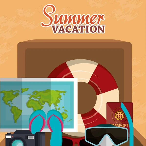 Vacaciones de verano playa con iconos — Vector de stock