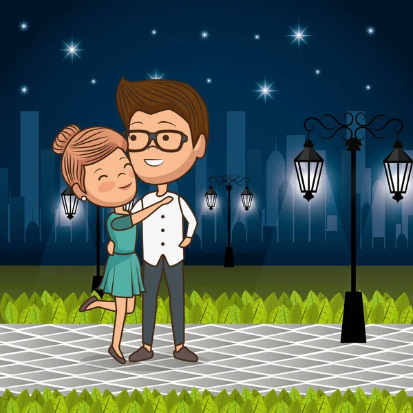 Couple in love on park at night — Stock Vector