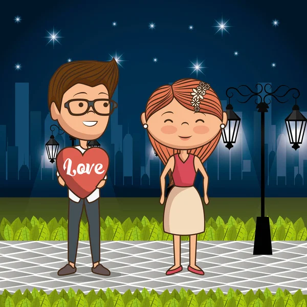 Para zakochanych na park w nocy — Wektor stockowy