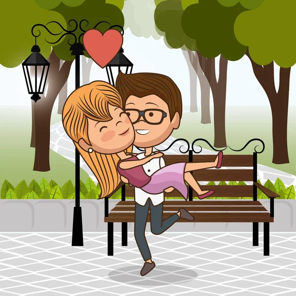 Para zakochanych na krzesło park — Wektor stockowy