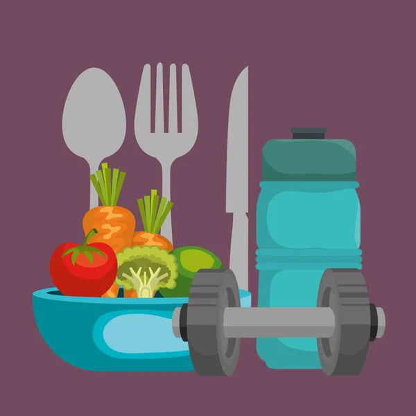 Gezonde voeding en fitness-pictogrammen — Stockvector