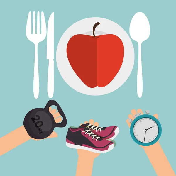 Iconos de la alimentación saludable y fitness — Archivo Imágenes Vectoriales