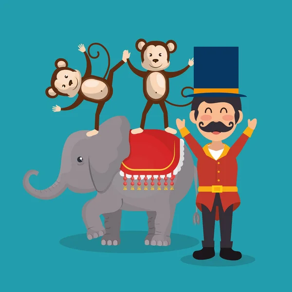 Apen en olifant circus show — Stockvector