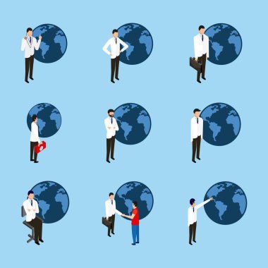 Sağlık dünyalar doktorlar ve oturma ve portföy vektör çizim tutan hasta