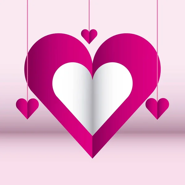 Hearts Hanging Love Pink Color Background Vector Illustration — Stock Vector