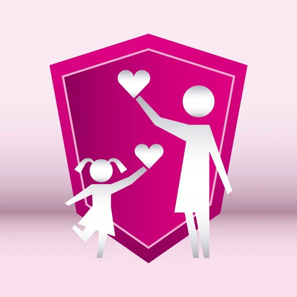 Προστασία Της Οικογένειας Ροζ Ασπίδα Κορίτσι Γυναίκα Κρατώντας Καρδιές Εικονογράφηση — Διανυσματικό Αρχείο