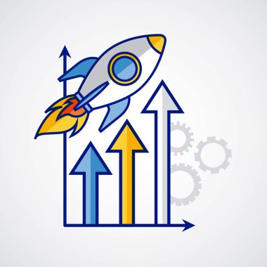 istatistik grafik fintech vektör çizim başlatmak roket