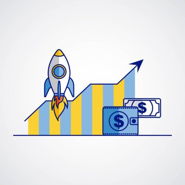 iş roket cüzdan para rapor grafik fintech vektör çizim