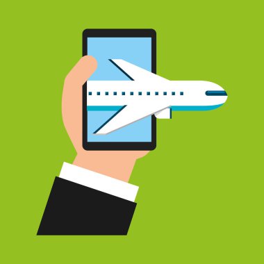 Smartphone ekran uçak vektör çizim tutarak gezinti transportationhand