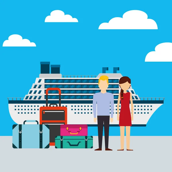 航行运输海岛夫妇巡航行李向量例证 — 图库矢量图片