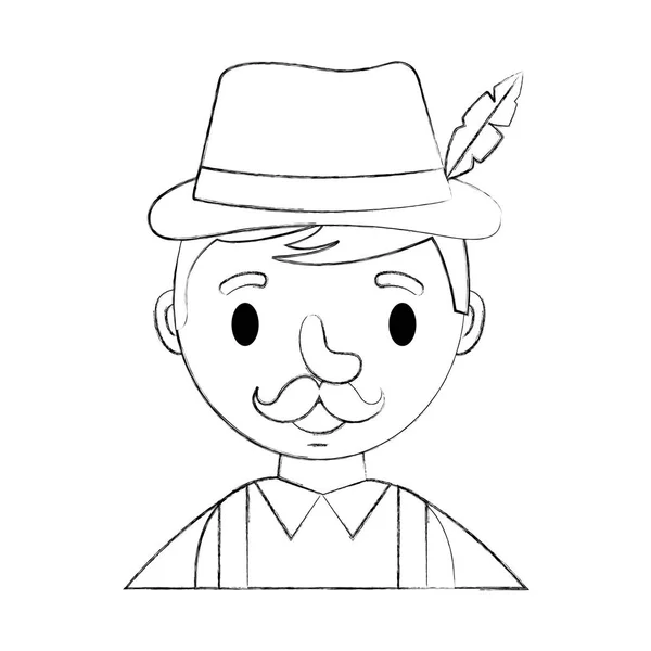 Homem Bávaro Desenho Animado Retrato Personagem Vetor Ilustração Mão Desenho — Vetor de Stock