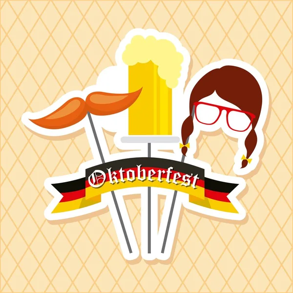 Oktoberfest Duitse Viering Masker Duitsland Vlag Snor Bier Vectorillustratie — Stockvector