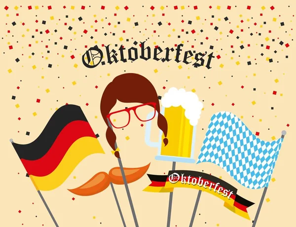 Oktoberfest Celebraciones Alemanas Pegatinas Máscara Confeti Vector Ilustración — Archivo Imágenes Vectoriales