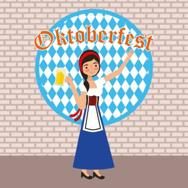 Oktoberfest bira vektör çizim holding kadar elbise el ile kutlama şirin kız