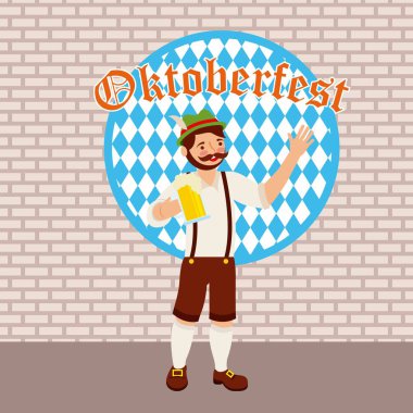 oktoberfest kutlamaları sakal adam arka plan vektör çizim bira ticker işaret tutan