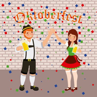 Oktoberfest kutlamaları çift dans eden holding eller illüstrasyon vektör