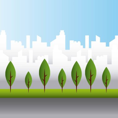 ağaçlar şehir binaları yol vektör çizim park