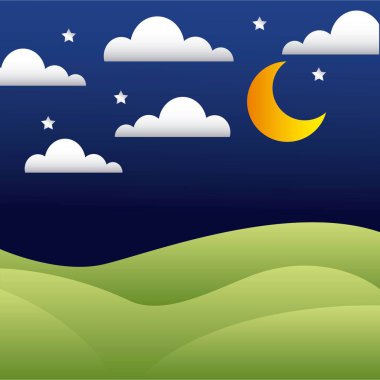 dağlar gece yıldız ay bulutlar vektör çizim ile