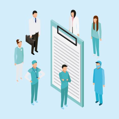 tıbbi sağlık formu doktorlar ayakta vektör çizim hemşire