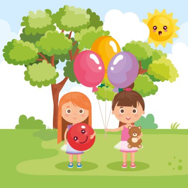 küçük kızlar üzerinde parkta oynarken