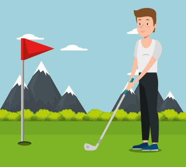 Genç adam Golf pratiği