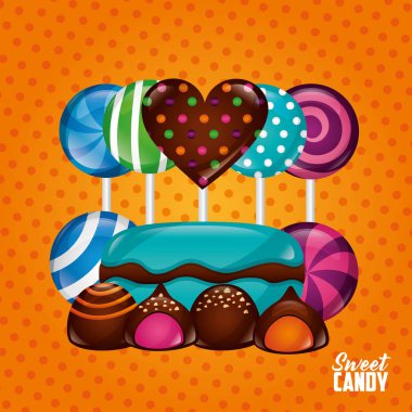 tatlı şeker lolipoplar çikolata çilek vektör çizim kalp