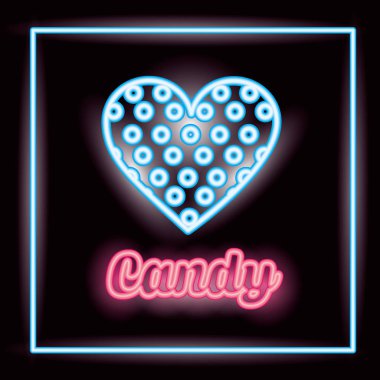 tatlı şeker kalp karamel işareti neon vektör çizim