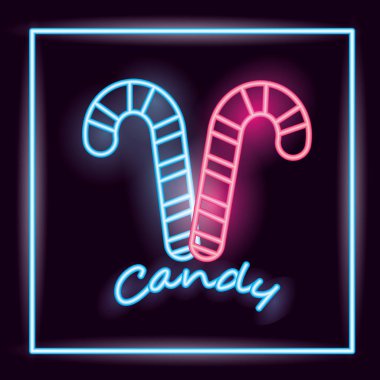 tatlı şeker köpekler çerçeve işareti neon stil vektör çizim