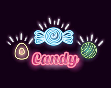 tatlı şeker badem karamela retro tarzı neon vektör çizim