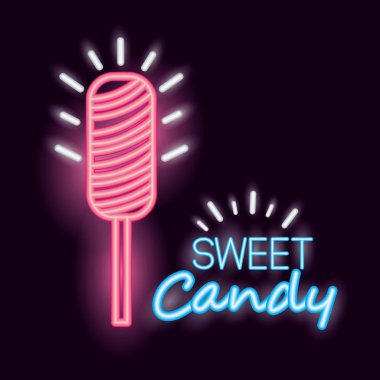 tatlı şeker lolipop neon ışıkları stil vektör çizim