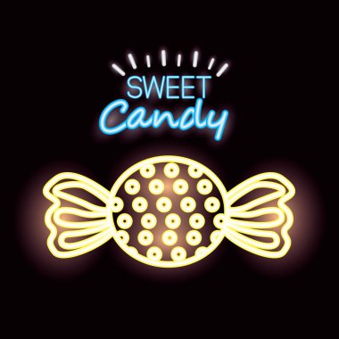 tatlı şeker karamel işareti ışıklar neon vektör çizim