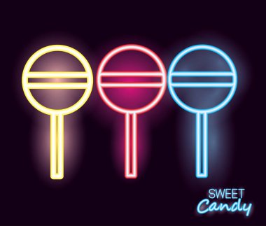 tatlı şeker lolipoplar neon vektör çizim tatlar